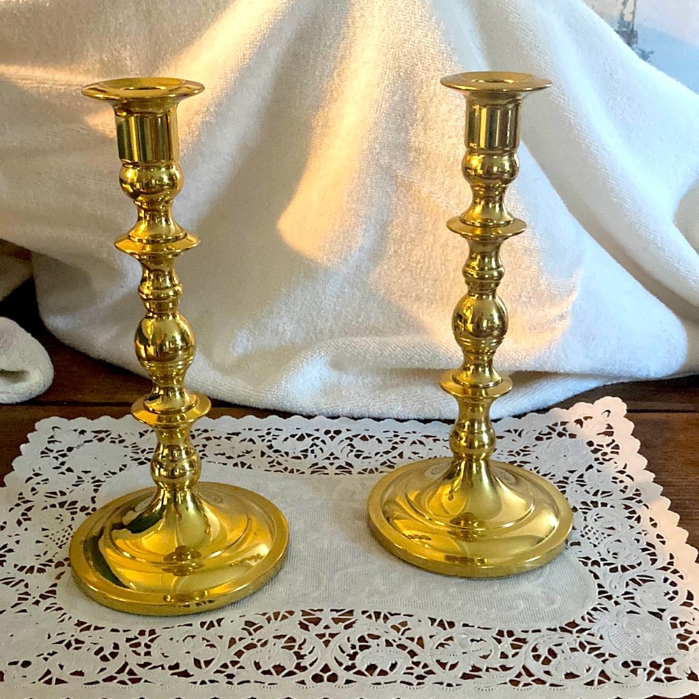 Baldwin Brass Candlestick Holders. Vintage. Used. 9” Height.